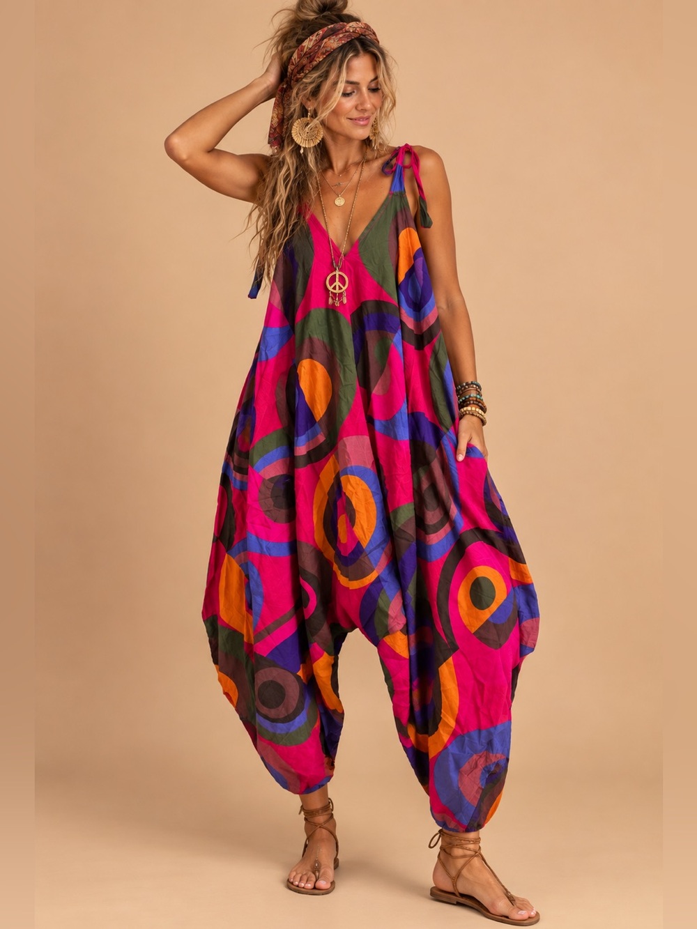 Boho Geometric Harem Jumpsuit 100% Cotton Made in India One Size